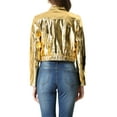 thumbnail image 3 of INSPIRE CHIC Metallic Cropped Jacket for Women's Stand Collar Zip Up Shiny Biker Holographic Jackets, 3 of 5