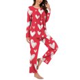 thumbnail image 3 of BiZtdJrK Womens Pajamas Set Long Sleeve Button Up V Neck Pullover Tops and Pants 2 Piece Lounge Outfits Valentine's Heart Print Sleepwear Pink XXL, 3 of 8