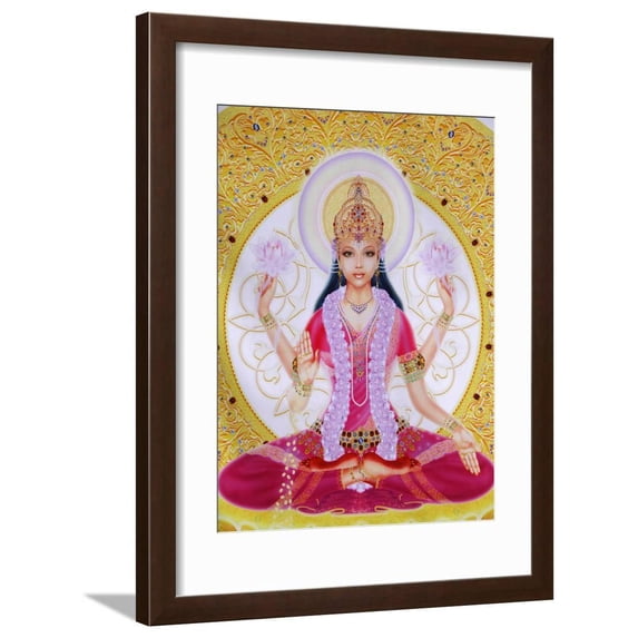 Picture of Lakshmi, Goddess of Wealth and Consort of Lord Vishnu, Sitting Holding Lotus Flowers, Ha Framed Print Wall Art by Godong Sold by Art.Com