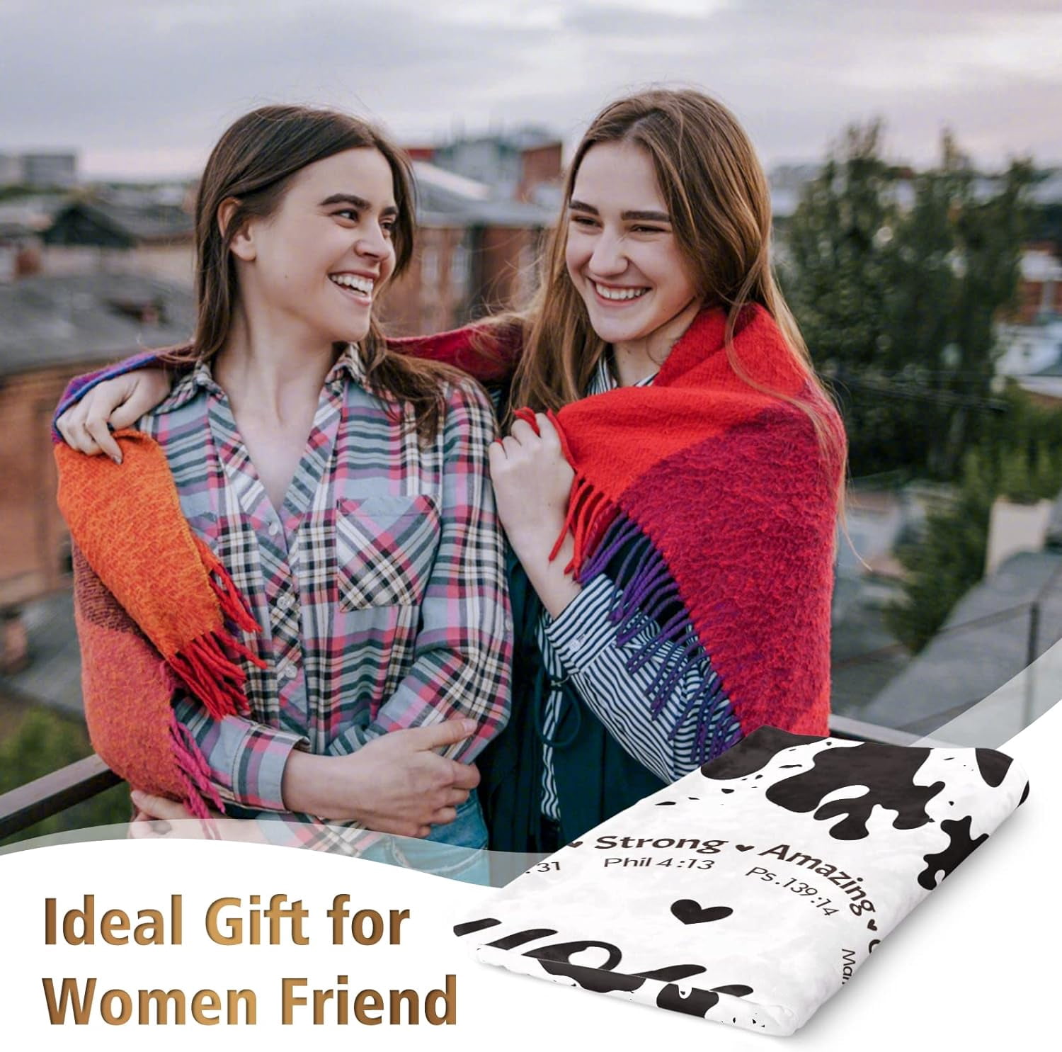 Cow Gifts for Women, Bible Verse and Cow Print Blanket, Christian Inspirational Gifts, Gift for Women on Birthday Wedding Christmas, Soft Flannel Blanket 50'' x 60''