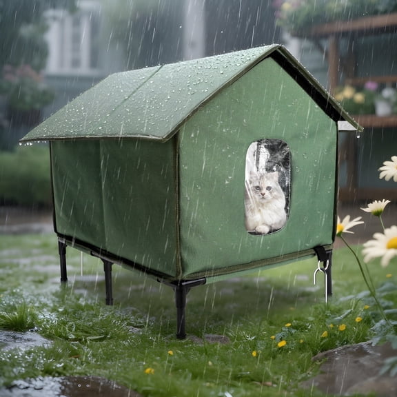 YUWENUS Outdoor Cat House with Escape Door for Outdoor Weatherproof Cat Shelter Insulated Outdoor Cat House,Green,Large