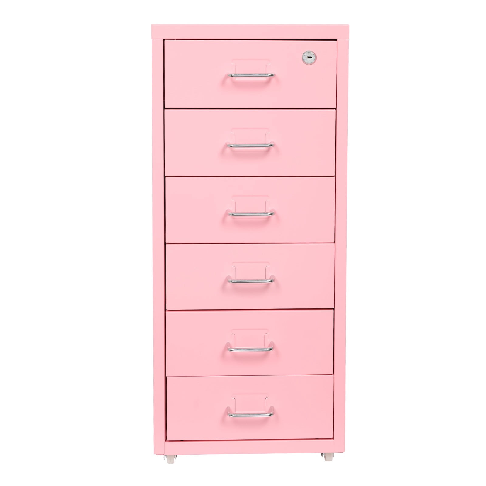 ToppiJoy 6 Tiers Rolling File Cabinet, 27in Metal Filing Cabinets with Lock for Home Office Pink