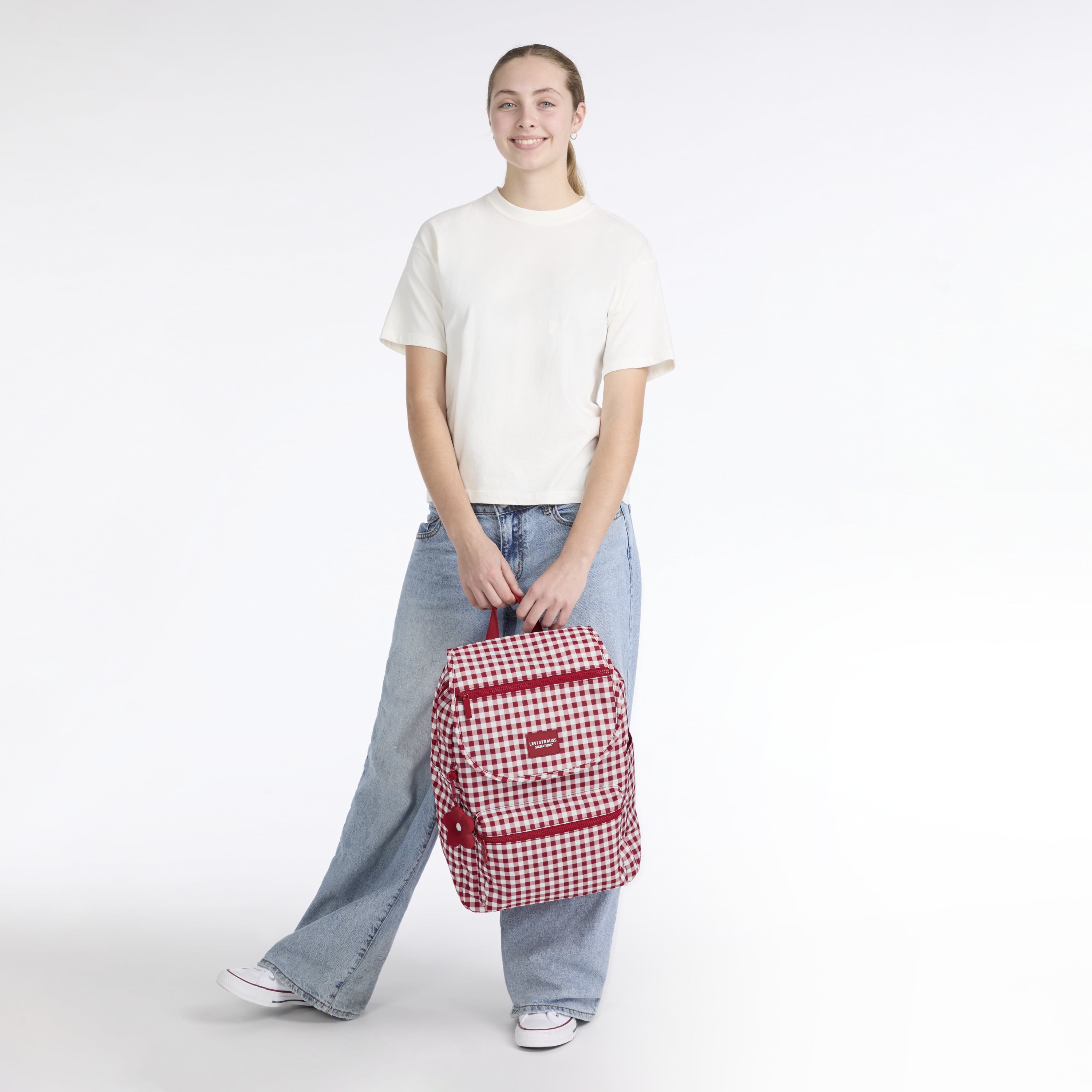 Levi Strauss Signature 17"  Women's Adult Gingham Top Loader Backpack, Chili Pepper