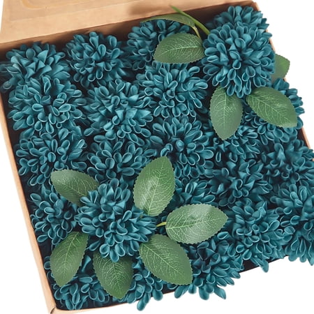 ? 25Pcs Artificial Dahlia Flowers with Stem, Dark Teal Roses for DIY Wedding Bouquets Centerpieces Bridal Shower Party Home Decor