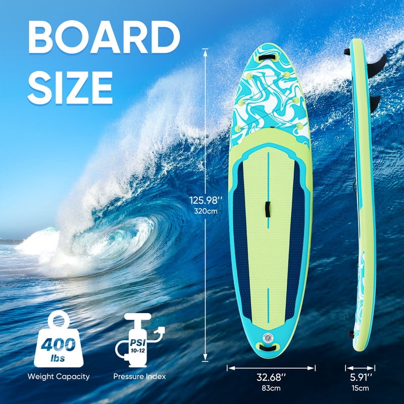 TINKLE WELL 10'5" Inflatable St& Up Paddle Board (SUP) Kit, Wide Stable Design w/ Non-Slip Deck & Adjustable Paddle for Youth & Adults，Green & Blue