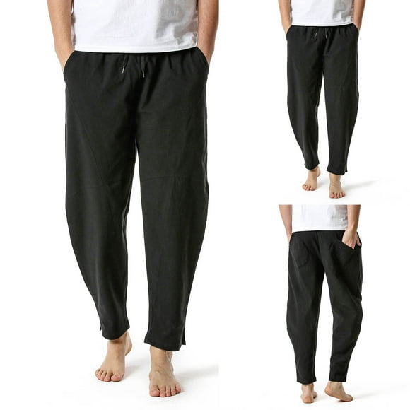 CEHVOM Men's Linen Cotton Loose Casual Lightweight Elastic Waist Pants Yoga Home Pants