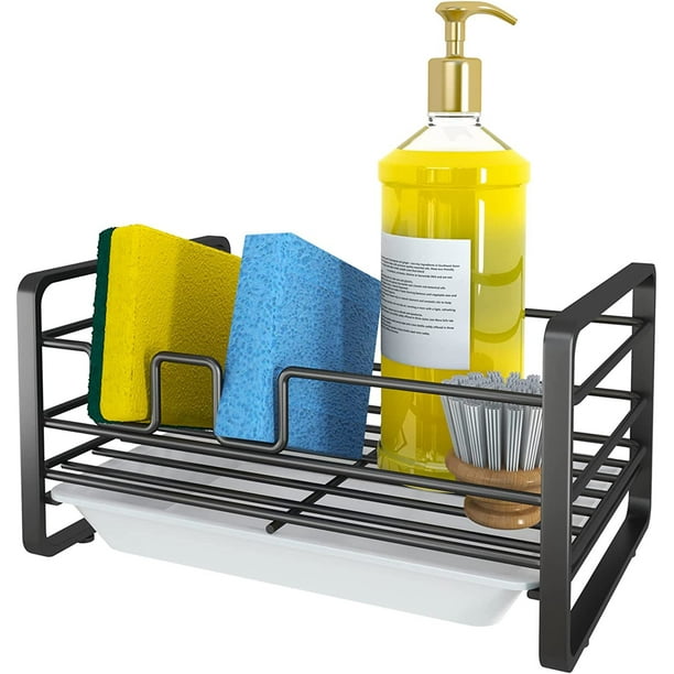 Soporte para esponja, colador de esponja con bandeja extraíble, organizador para fregadero de cocina, estante de almacenamiento para baño (1 pieza)