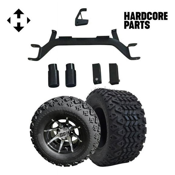 Hardcore Parts 4" Drop Axle Lift Kit for EZGO Marathon (1975-1993) Gas Golf Cart with 10" Machined/Black 'Kraken' Wheels and 20"x10"-10" DOT rated All-Terrain tires
