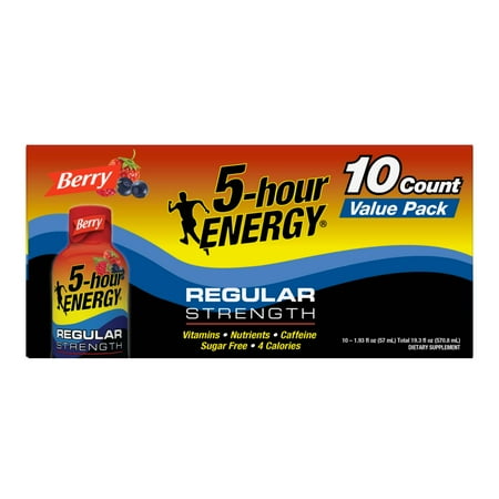 - 5-hour ENERGY® Regular Strength Berry Flavor, Low Calorie Energy Shot, 10 Pack