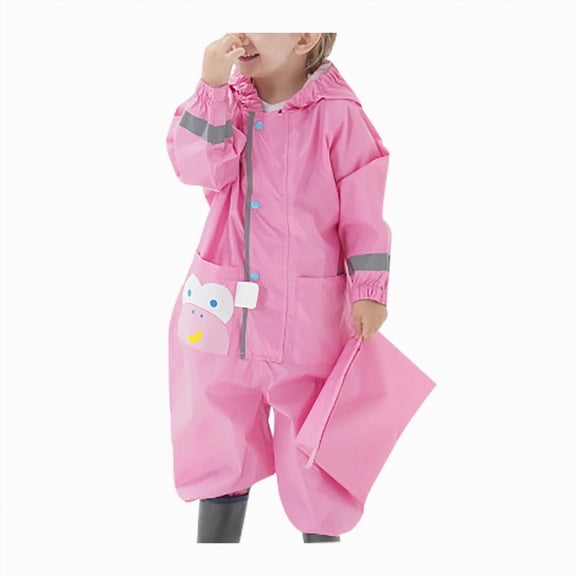 Toddler Kids Rain Suit For Toddler Boys And Girls One Piece Raincoat Waterproof Coverall Lightweight Rainwear Rain Jacket Pink L
