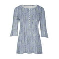 thumbnail image 3 of Blouses pour Femmes, T-Shirt Imprimé Manches 3/4 Blouse Col en V Décontractée, 3 of 5