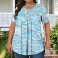 thumbnail image 2 of Uaswgudfs Plus Size Women's Short Sleeve Blouse with Relaxed Fit & Floral V-Neck for Casual SummerLight BlueL, 2 of 5