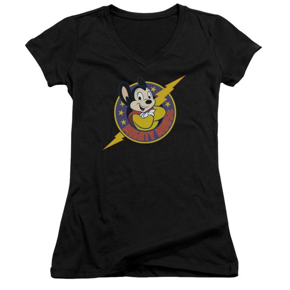 Mighty Mouse Mighty Hero Junior Women's V-Neck T-Shirt Black