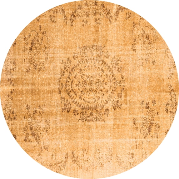 Ahgly Company Indoor Round Abstract Orange Contemporary Area Rugs, 7' Round