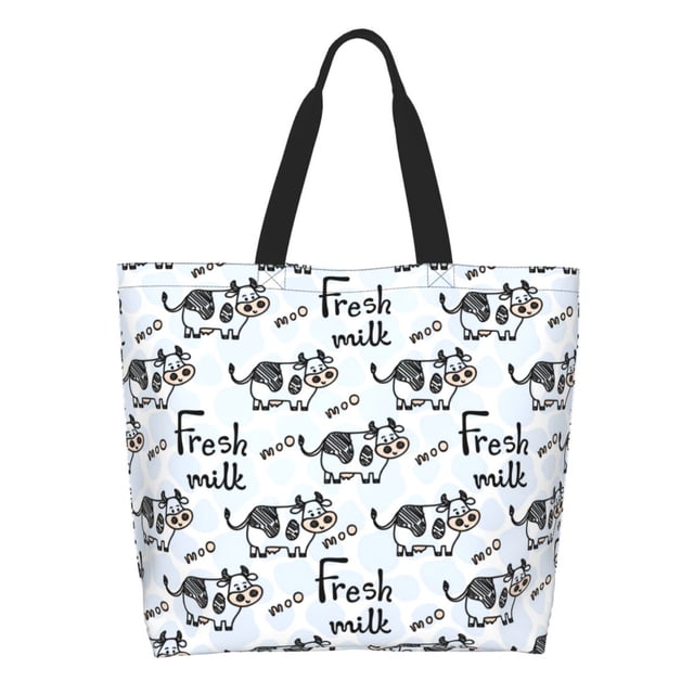 Balery Cow With Fresh Milk Bolsa Tote Estilo Estético con Cremalleras, Bolsa de Hombro, Bolsa de Compras Grande y Plegable