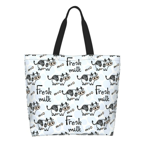 Disketp Cow With Fresh Milk Bolsa Tote Estampada para Mujer, Bolso de Hombro y de Mano para Compras y Viajes