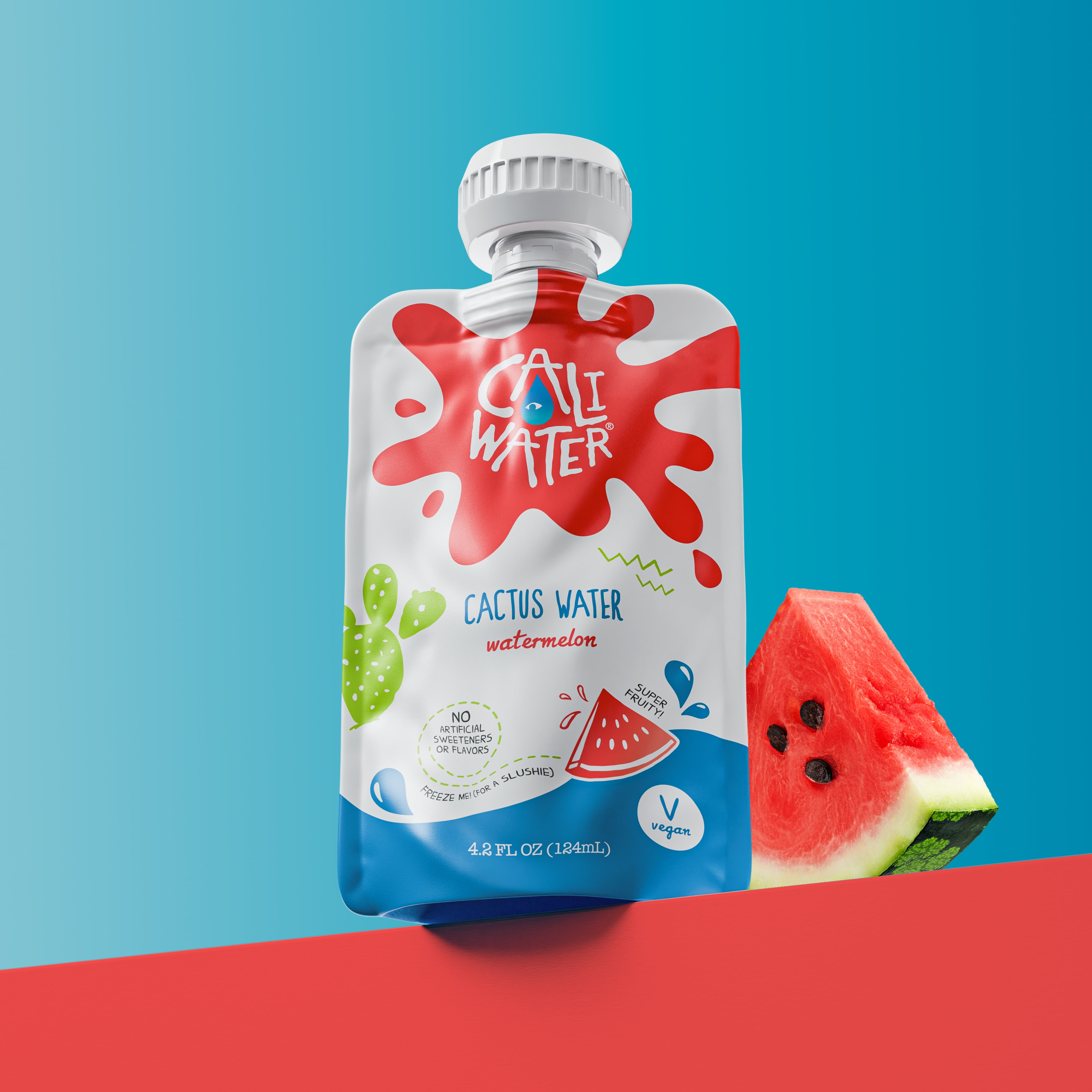 Caliwater Kids Pouch Organic Cactus Water Watermelon 24-Pack 4.2oz/pouch Plant-Based Hydration