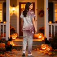 thumbnail image 4 of Women’s 2026 Halloween Scrub Sets, V-Neck Short Sleeve Top & Jogger Pants, Quick Dry Medical Uniform with Pockets for Nurses, 02-Gold, XL, 4 of 6