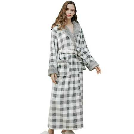 

Women s Warm Fleece Robe with Hood Long Plush Bathrobe