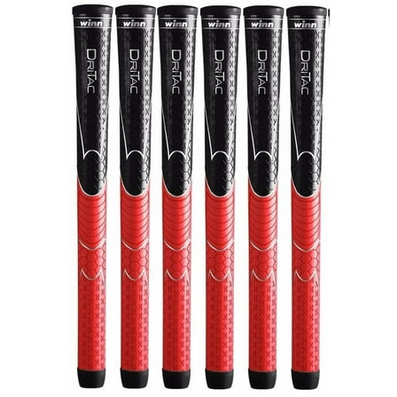 Winn DRITAC AVS Standard Golf Grip Set - Black/Red - Set of 6-  Durable Performance