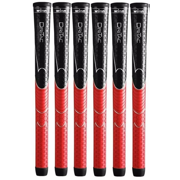 Winn DRITAC AVS Standard Golf Grip Set - Black/Red - Set of 6-  Durable Performance