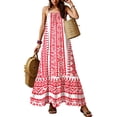thumbnail image 2 of Beach Dresses For Women, Summer Women 2025 Floral Maxi Dress Hawaiian Boho Party Wedding Guest Elegant Halter Spaghetti Strap Scoop Neck Smocked Ruffle Flowy Pink, 2 of 4