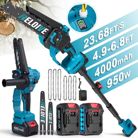 RELOIVE 3-in-1 Cordless Pole Saw & 6" & 8"Mini Chainsaw,4.9-6.8FT Telescoping Branch Cutter with 2PCS 4000mAh Batteries and a Charger,Brushless Pole Saw for Tree Trimming,Wood Cutting