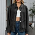thumbnail image 2 of Light Jackets for Women Casual New Jean Jackets for Women Trendy Button up Denim Coat Oversized Long Sleeve Outerwear Fashion Clothes with Pockets Black L, 2 of 5