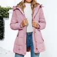 thumbnail image 2 of yuCgh Women's Solid Color Hooded Jacket Cotton Jacket with Mid-Length Design for Winter Warm and Comfortable Outerwear for Daily Use,Pink 2XL, 2 of 7