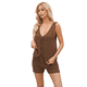 thumbnail image 2 of Conjunto de 2 Piezas de Ropa de Estar Informal de Punto para Mujer, con Escote en V y Lazo Frontal, Chaleco y Pantalones Cortos A Juego, para Playa Marrón L, 2 of 7