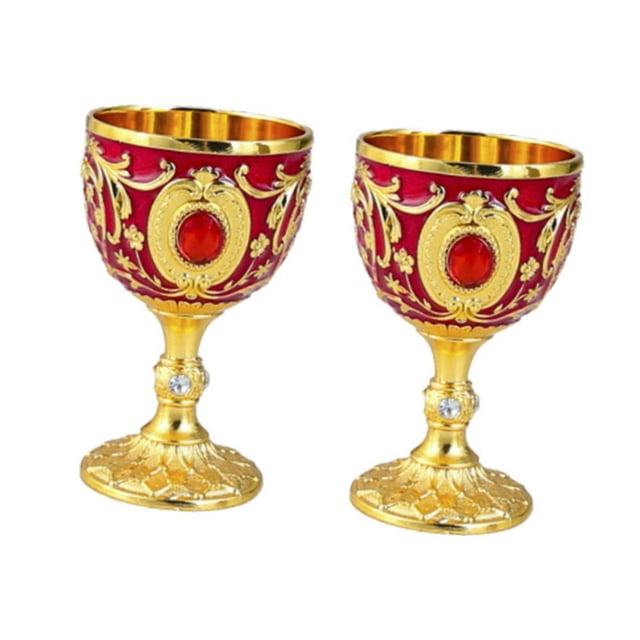 GROWTH TANK 2 Pieces Goblet Goblet Retro Design Shatterproof Novelty Embossed Drinkware gold red