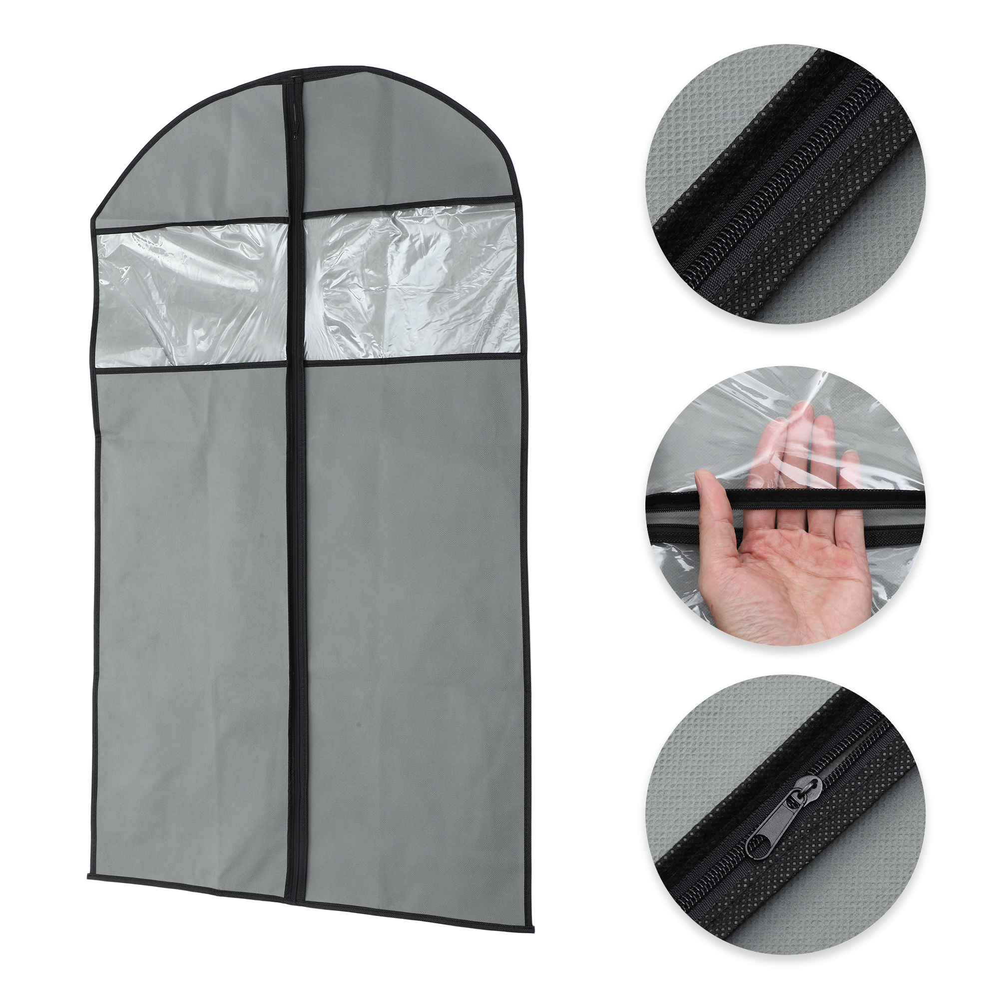 Unique Bargains 3 Pcs Dustproof Double Window Garment Bag Gray 43.31"x23.62"