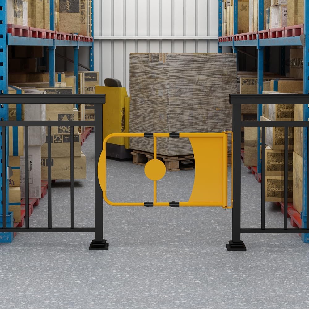 Universal Warehouse Safety Swing Gate, Retractable Manual-Closing Swing Gate for Square or Round Post Mount, Adjustable Metal Safety Gate 24" to 40" Width Opening, Safety Yellow