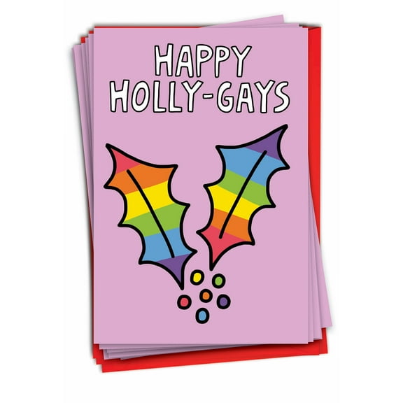 NobleWorks, Happy Holly-Gays - 12 Funny Christmas Cards Boxed - Bulk Set, C7630XSG-B12x1
