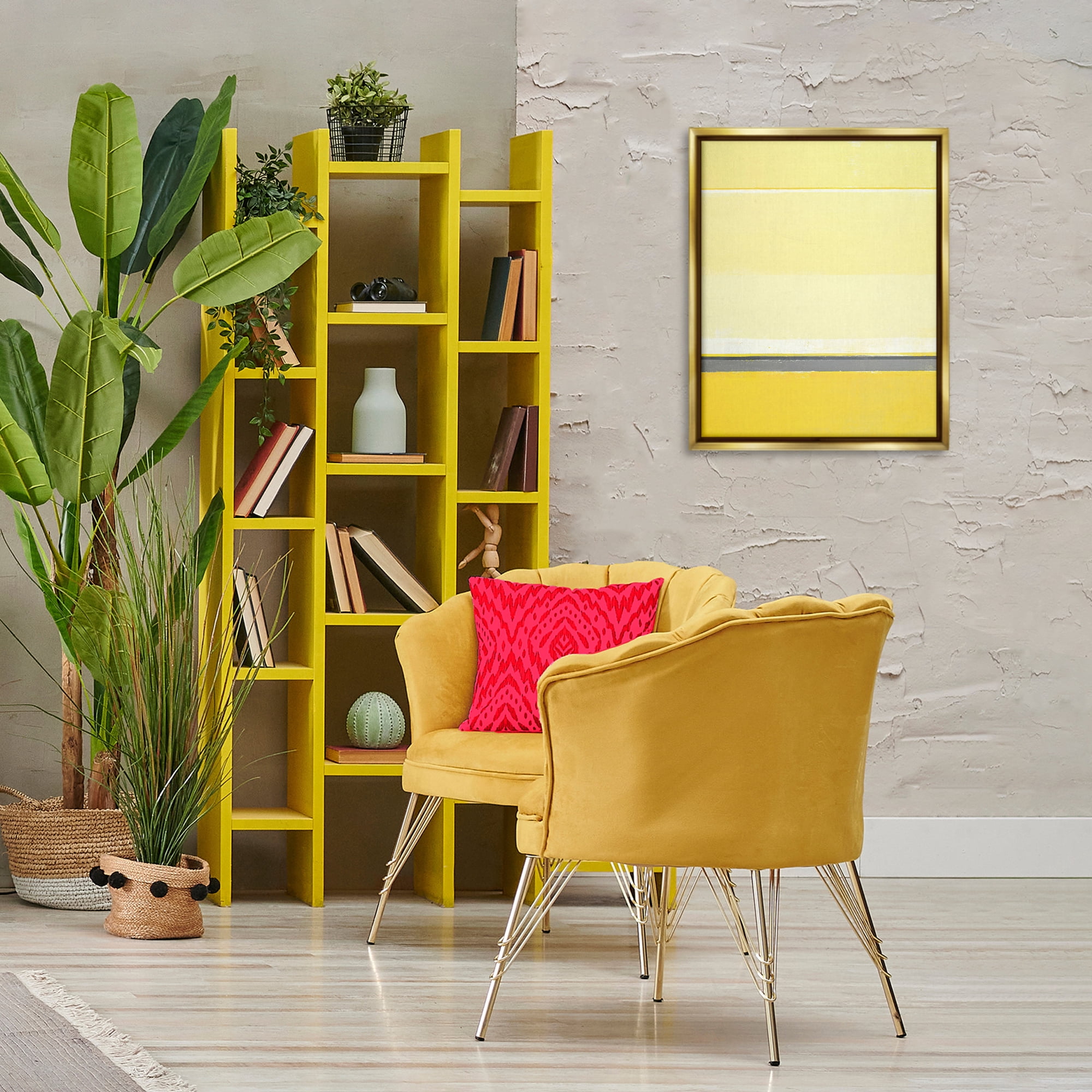 Stupell Industries Yellow Minimal Abstract Abstract Painting Gold Floater Framed Canvas Art Print Wall Art, 17 x 21