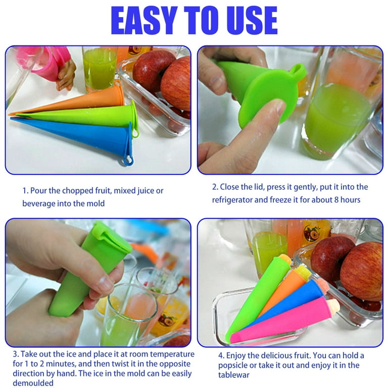 6PCS Popsicle Molds Silicone Reusable Easy Release Ice Maker