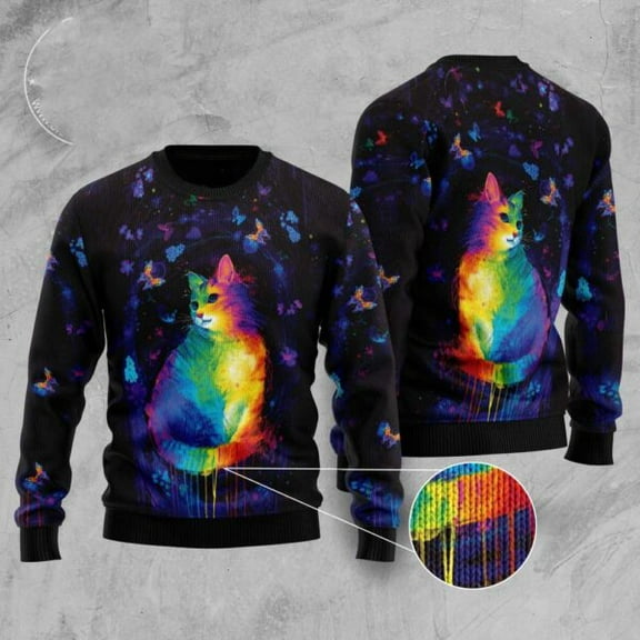 Cat Colorful Ugly Christmas Sweater, Christmas Cat Ugly Sweater, Ugly Cat Xmas Sweater