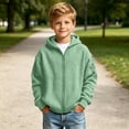 thumbnail image 6 of BLVB Boys Girls Zip up Hoodies Kids Long Sleeve Waffle Knit Sweatshirt Fall Trendy Clothes Teens Hooded Jackets(Mint Green,7-8 Years), 6 of 9