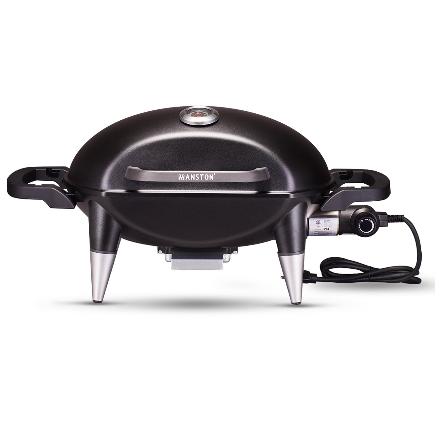 VANSTON Table Top Electric Grill Indoor/Outdoor, 1500W Electric Barbecue Grill & Smoker, Black with Built-In Thermometer (No Stand)