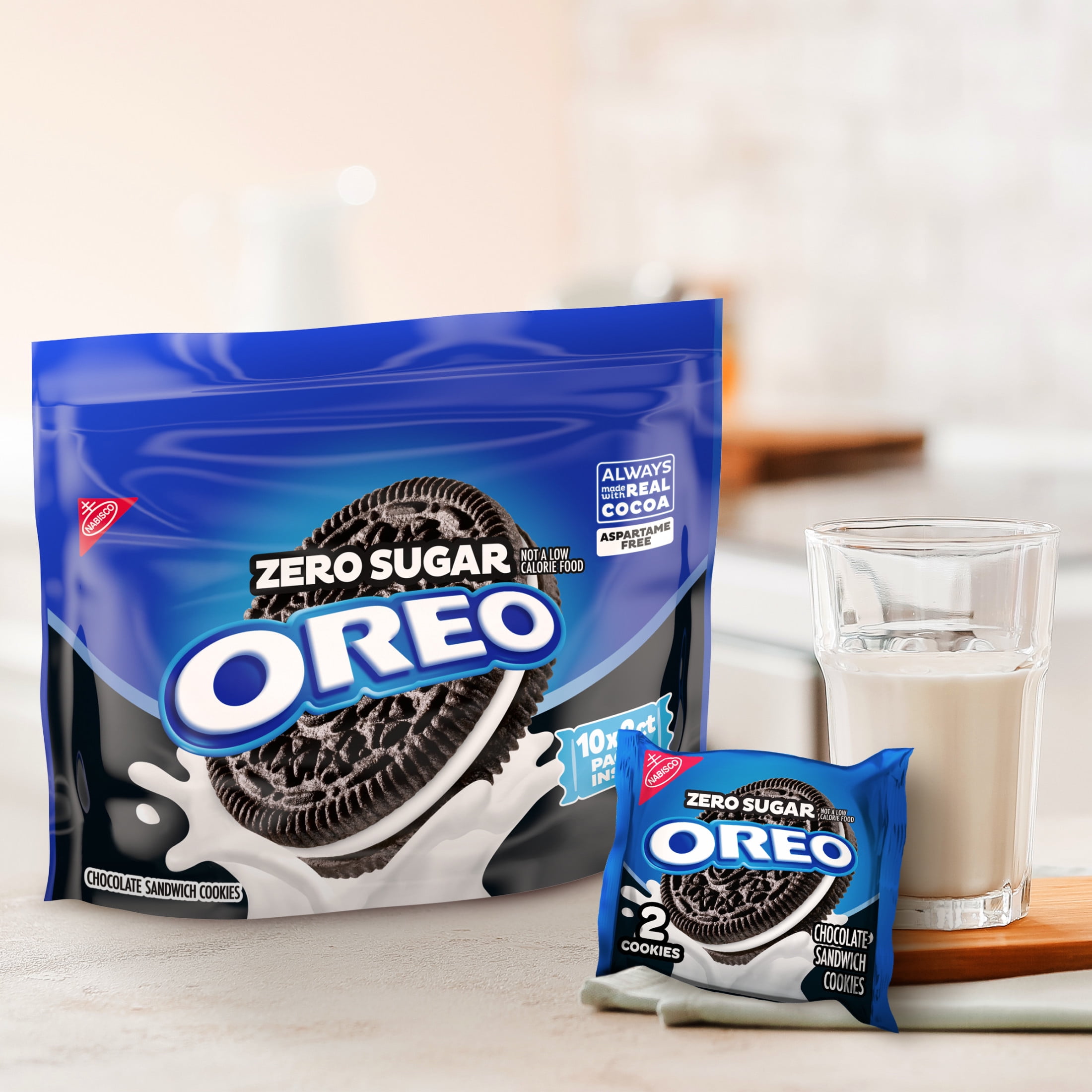 (2 pack) OREO Zero Sugar Chocolate Sandwich Cookies, 10 Snack Packs (2 Cookies Per Pack)