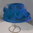 thumbnail image 4 of CheerKidz Women's Solid Color Wide Brim Organza Dress Hat with Floral Embroidery and Mesh Detail, Elegant for Formal Events (Blue,Free Size)., 4 of 6