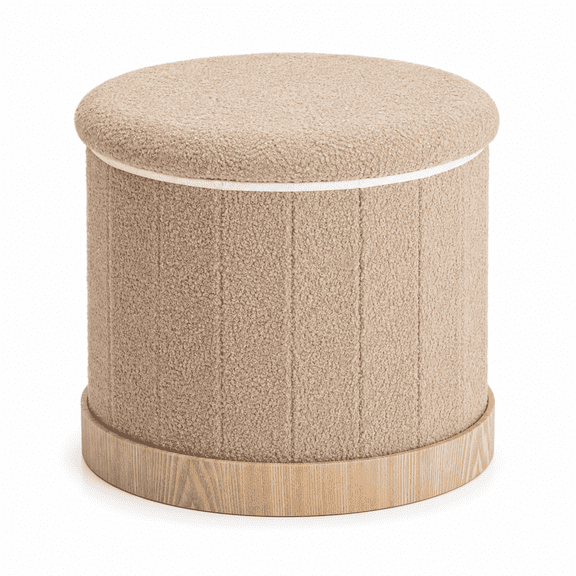 Aria Home Teddy Fabric Storage Ottoman with Reversible Tray Top, Foldable, Taupe, 22 In
