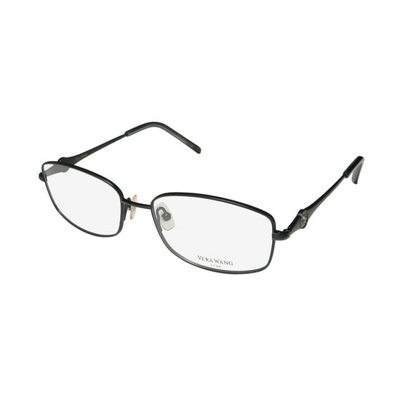 NEW VERA WANG LUXE PLACIDA WOMENS/LADIES RECTANGULAR FULL-RIM TITANIUM BLACK FRAME DEMO LENSES 53-16-135 EYEGLASSES/EYEGLASS FRAME