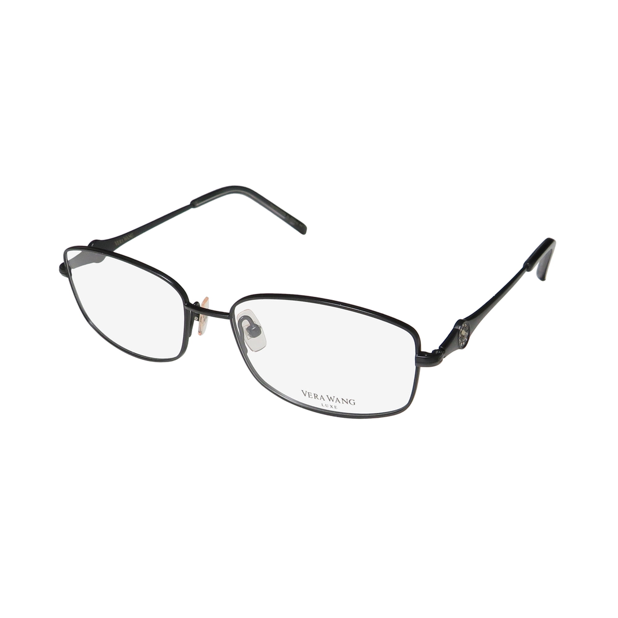 NEW VERA WANG LUXE PLACIDA WOMENS/LADIES RECTANGULAR FULL-RIM TITANIUM BLACK FRAME DEMO LENSES 53-16-135 EYEGLASSES/EYEGLASS FRAME