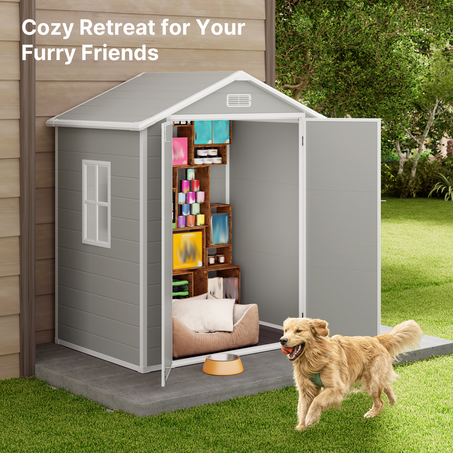 6x4 ft Outdoor Resin Storage Shed with Reinforced Floor, Colorfast Finish, and Double Lockable Doors, Suitable for Outdoors and All Weathers, Gray
