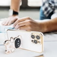 thumbnail image 5 of Compatible with iPhone 14 Pro Case Glitter 6D Plating Cute Bear Hidden Stand Holder Phone Case with Lens Film Camera Protection for Women Men Girly Plating Shockproof Phone Cover, White, 5 of 12
