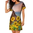 thumbnail image 2 of Balery Horse Sunflowers Camisón de manga corta con cuello redondo para mujer, cómodo y elegante., 2 of 6
