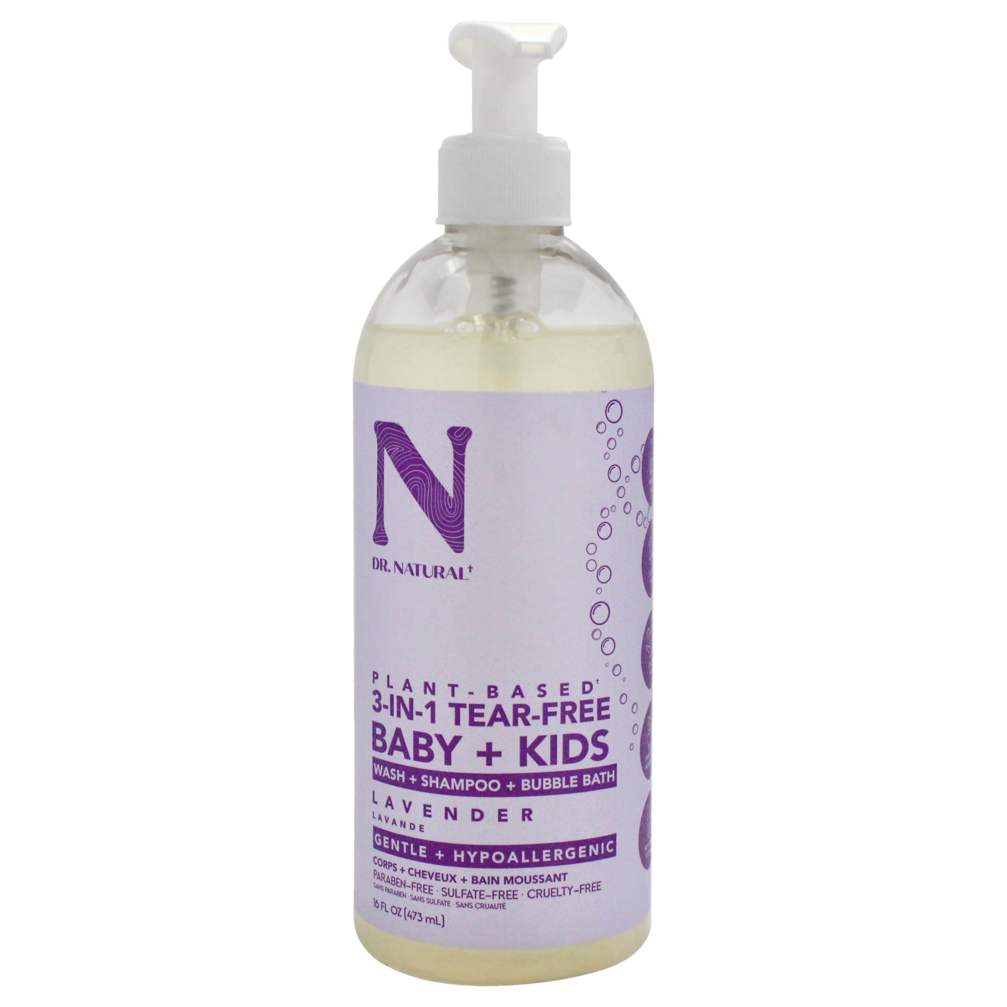 Dr. Natural Baby & Kids 3-in-1 Tear-Free Lavender Wash, Shampoo & Bubble Bath, 16 fl oz