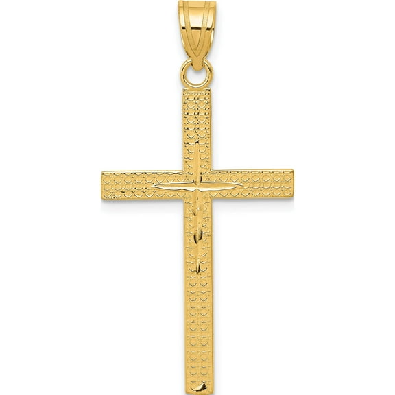 14K Yellow Gold Diamond-Cut Latin Cross Pendant (41 X 20) Made In United States d3571