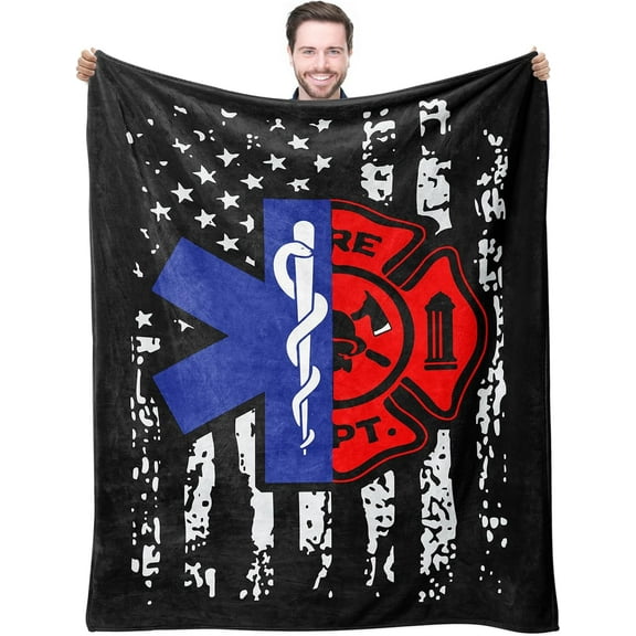 Firefighter EMT Throw Blankets Birthday Gift Idea for Men Dad Husband Son Friend - Practitioner Fireman Firewoman EMS Blanket For Fire Fighter FD Department First in Last Out Responder